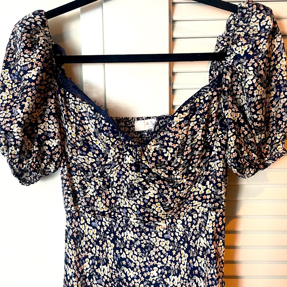 Astr Navy and Cream Floral Maxi Dress (worn once)